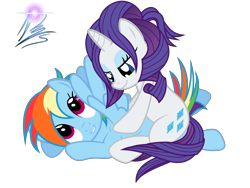 Size: 8000x6000 | Tagged: safe, artist:nightmaremoons, rainbow dash, rarity, pegasus, pony, unicorn, absurd resolution, alternate hairstyle, female, lesbian, lip bite, massage, raridash, shipping, simple background, transparent background, vector, wingboner