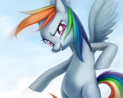 Size: 1280x1024 | Tagged: safe, artist:dawkinsia, rainbow dash, pegasus, pony, flying, grin, smirk, solo