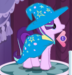 Size: 385x405 | Tagged: safe, derpibooru import, starlight glimmer, trixie, pony, cape, clothes, costume, cropped, gameloft, hat, trixie's cape, trixie's hat