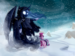 Size: 3000x2250 | Tagged: safe, artist:sirzi, princess luna, snowfall frost, starlight glimmer, alicorn, pony, a hearth's warming tail, glowing eyes, spirit of hearth's warming yet to come