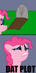 Size: 400x800 | Tagged: safe, pinkie pie, earth pony, pony, grave, gravestone, implied death, pun, sad