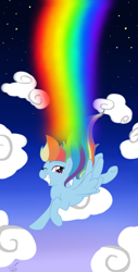 Size: 1280x2524 | Tagged: safe, artist:kudalyn, rainbow dash, pegasus, pony, falling, flying, rainbow, solo, trail