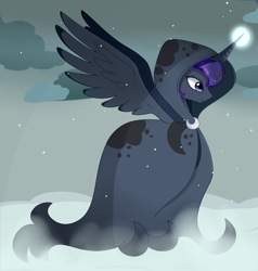 Size: 4257x4481 | Tagged: safe, artist:emera33, princess luna, alicorn, pony, a hearth's warming tail, absurd resolution, blizzard, cloak, clothes, glowing horn, magic, snow, snowfall, solo, spirit of hearth's warming yet to come