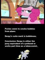 Size: 686x926 | Tagged: safe, derpy hooves, pinkie pie, earth pony, pony, insane fan theory, meta, text