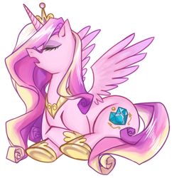 Size: 1000x1031 | Tagged: safe, artist:tatinee, princess cadance, alicorn, pony, crown, female, horn, mare, multicolored mane, solo