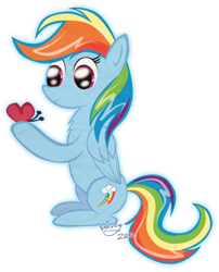 Size: 600x741 | Tagged: safe, artist:kristysk, rainbow dash, butterfly, pegasus, pony, chest fluff, simple background, sitting, solo, transparent background