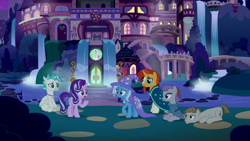 Size: 1920x1080 | Tagged: safe, derpibooru import, screencap, maud pie, mudbriar, starlight glimmer, sunburst, terramar, trixie, pony, student counsel, school of friendship