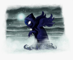 Size: 800x657 | Tagged: safe, artist:hewison, princess luna, alicorn, pony, a hearth's warming tail, cloak, clothes, magic, snow, snowfall, solo, spirit of hearth's warming yet to come