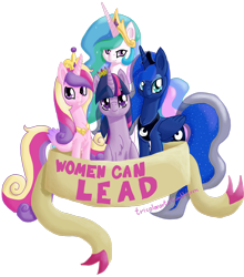 Size: 1280x1457 | Tagged: safe, artist:tricolorarts, princess cadance, princess celestia, princess luna, twilight sparkle, twilight sparkle (alicorn), alicorn, pony, alicorn tetrarchy, female, feminist ponies, looking at you, mare, mouthpiece, positive ponies, subversive kawaii