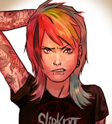 Size: 766x844 | Tagged: safe, artist:sniikt, rainbow dash, humanized, no more ponies at source, piercing, slipknot, solo, tattoo