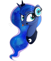 Size: 713x843 | Tagged: dead source, safe, artist:sevedie, princess luna, alicorn, pony, :p, bust, gamer luna, headphones, microphone, portrait, simple background, solo, tongue out, transparent background