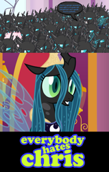 Size: 933x1471 | Tagged: safe, artist:mixermike622, edit, queen chrysalis, oc, oc:fluffle puff, changeling, changeling queen, burn, everybody hates chris, meta, tumblr:ask fluffle puff