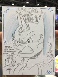 Size: 600x800 | Tagged: safe, artist:andypriceart, princess luna, alicorn, pony, alfred pennyworth, batman, bruce wayne, commission, crossover, i am the night, monochrome, photo, sketch, solo, traditional art