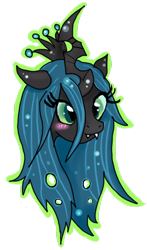 Size: 686x1164 | Tagged: safe, artist:moekonya, queen chrysalis, changeling, changeling queen, female, green eyes, horn, solo