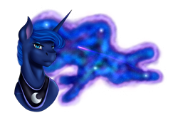 Size: 5760x3672 | Tagged: safe, artist:crazyaniknowit, princess luna, alicorn, pony, absurd resolution, bust, galaxy mane, portrait, shooting star, simple background, solo, transparent background