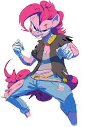 Size: 1280x1915 | Tagged: safe, artist:sunibee, pinkie pie, anthro, badass, blood, solo