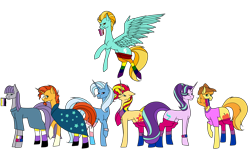 Size: 8562x5610 | Tagged: safe, artist:icey-wicey-1517, artist:moonlight0shadow0, color edit, derpibooru import, edit, braeburn, lightning dust, maud pie, starlight glimmer, sunburst, sunset shimmer, trixie, earth pony, pegasus, pony, unicorn, collaboration, :p, absurd resolution, beard, bisexual pride flag, blaze (coat marking), bracelet, clothes, colored, cowboy hat, dress, facial hair, female, flying, gay pride flag, glasses, group, hat, jewelry, lesbian pride flag, lgbt, lgbt headcanon, male, mare, mouth hold, nonbinary, nonbinary maud pie, nonbinary pride flag, nonbinary sunburst, pride, pride flag, pride flag bracelet, pride flag scarf, pride ponies, pride socks, rainbow socks, raised hoof, raised leg, robe, scarf, shirt, simple background, socks, stallion, striped socks, sunburst's glasses, sunburst's robe, t-shirt, thigh highs, tongue out, trans girl, trans trixie, transgender, transgender pride flag, transparent background, wall of tags, wristband