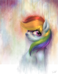 Size: 900x1150 | Tagged: safe, artist:ventious, rainbow dash, pegasus, pony, bust, female, mare, signature, solo