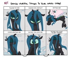 Size: 1600x1300 | Tagged: safe, artist:adequality, artist:jessy, queen chrysalis, oc, oc:fluffle puff, changeling, changeling queen, burp, canon x oc, changeling feeding, chrysipuff, cute, cutealis, doing loving things, female, lesbian, meme, shipping