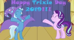 Size: 1125x616 | Tagged: safe, artist:lachlancarr1996, derpibooru import, starlight glimmer, trixie, pony, trixie day