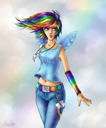 Size: 1239x1500 | Tagged: safe, artist:tom-ka, rainbow dash, humanized, necklace, solo, winged humanization