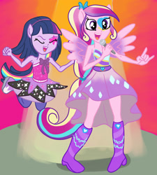 Size: 1280x1422 | Tagged: safe, artist:kuromi, princess cadance, twilight sparkle, equestria girls, rainbow rocks, equestria girls-ified, ponied up, teen princess cadance, younger