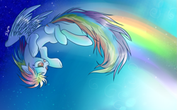 Size: 799x498 | Tagged: safe, artist:haunthid, rainbow dash, pegasus, pony, blue mane, female, mare, multicolored mane, rainbow