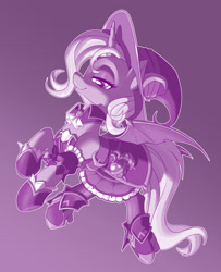 Size: 1280x1575 | Tagged: safe, artist:dstears, derpibooru import, trixie, pony, unicorn, bat wings, clothes, digital art, female, gradient background, halloween, hat, holiday, mare, monochrome, nightmare night, outline, skirt, solo, wings, witch hat