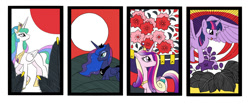 Size: 1000x414 | Tagged: safe, artist:orca, princess cadance, princess celestia, princess luna, twilight sparkle, twilight sparkle (alicorn), alicorn, pony, alicorn tetrarchy, card, female, hanafuda, mare, pixiv