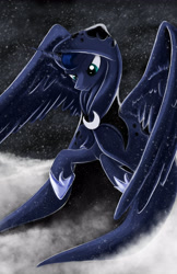 Size: 3300x5100 | Tagged: safe, artist:spiritofthwwolf, princess luna, alicorn, pony, absurd resolution, blizzard, cloak, clothes, snow, snowfall, solo, spirit of hearth's warming yet to come