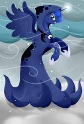 Size: 1350x2000 | Tagged: safe, artist:vampiresuper-sayajin, princess luna, alicorn, pony, blizzard, cloak, clothes, lineless, magic, snow, snowfall, solo, spirit of hearth's warming yet to come