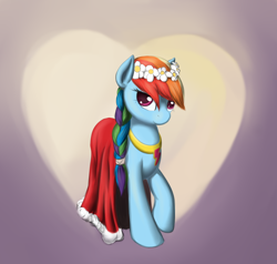 Size: 1000x950 | Tagged: safe, artist:sokolas, rainbow dash, pegasus, pony, clothes, dress, floral head wreath, flower, heart, looking at you, rainbow dash always dresses in style, solo