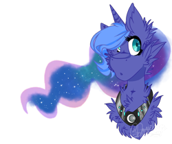 Size: 2431x2038 | Tagged: safe, artist:winterwolfblue, princess luna, alicorn, pony, bust, chest fluff, colored pupils, fluffy, portrait, s1 luna, simple background, solo, transparent background