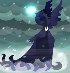 Size: 4712x4900 | Tagged: safe, artist:darkpinkmonster, princess luna, alicorn, pony, absurd resolution, blizzard, cloak, clothes, magic, snow, snowfall, solo, spirit of hearth's warming yet to come