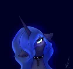 Size: 918x870 | Tagged: safe, artist:lazyraviolli, princess luna, alicorn, pony, collar, piercing, simple background, solo