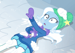 Size: 1536x1080 | Tagged: safe, derpibooru import, screencap, trixie, better together, equestria girls, holidays unwrapped, animated, clothes, cold, cropped, freezing, gif, left handed, loop, saving pinkie's pie, shivering, solo, winter outfit