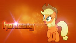 Size: 1920x1080 | Tagged: safe, artist:omegastyle, applejack, earth pony, pony, raised hoof, solo, wallpaper