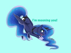 Size: 1024x768 | Tagged: safe, artist:doodlepaintdraws, princess luna, alicorn, pony, dialogue, face down ass up, looking back, moonbutt, mooning, open mouth, simple background, smiling, solo