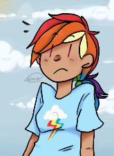 Size: 165x226 | Tagged: safe, artist:nyan-cow, rainbow dash, clothes, female, humanized, multicolored hair, simple background