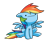 Size: 256x229 | Tagged: safe, rainbow dash, pegasus, pony, blue coat, chibi, female, mare, multicolored mane, poker face, reaction image, solo