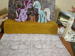 Size: 4160x3120 | Tagged: safe, artist:onlymeequestrian, derpibooru import, starlight glimmer, trixie, pony, unicorn, craft, magic show, papercraft, photo, traditional art