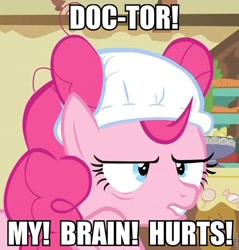 Size: 680x711 | Tagged: safe, edit, edited screencap, screencap, pinkie pie, earth pony, pony, baby cakes, caption, diaper, diaper on head, image macro, monty python, monty python's flying circus, mr gumby