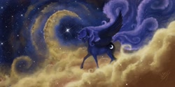 Size: 3720x1860 | Tagged: safe, alternate version, artist:bluespaceling, princess luna, alicorn, pony, cloud, nebula, solo, space, stars, strolling