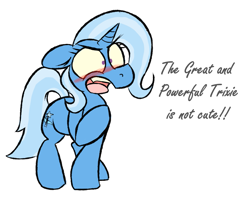 Size: 1151x921 | Tagged: safe, artist:owl-eyes, derpibooru import, edit, trixie, pony, unicorn, blatant lies, blushing, cute, denial, diatrixes, female, floppy ears, great and powerful, i'm not cute, mare, simple background, solo, third person, tsundere, tsunderixie, white background