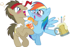 Size: 2496x1633 | Tagged: safe, artist:trotsworth, doctor whooves, rainbow dash, pegasus, pony, blushing, cider, doctor who, doctordash, drunk, drunker dash, female, male, shipping, sonic screwdriver, straight