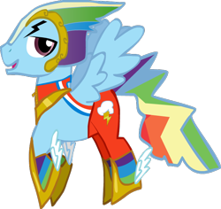Size: 700x661 | Tagged: safe, artist:chowsupr334, rainbow blitz, rainbow dash, pegasus, pony, blue coat, male, multicolored mane, rule 63, solo, stallion, wings