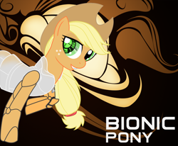 Size: 1280x1056 | Tagged: safe, artist:rhanite, applejack, cyborg, earth pony, pony, bionic woman, clothes, jacket, parody, smiling, solo