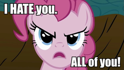 Size: 751x423 | Tagged: safe, pinkie pie, earth pony, pony, angry, discorded, hate, image macro