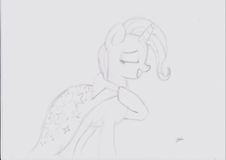 Size: 800x566 | Tagged: safe, artist:noxdrachen, derpibooru import, trixie, pony, unicorn, female, mare, monochrome, sketch, solo, traditional art