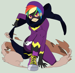 Size: 930x900 | Tagged: safe, artist:mattmankoga, artist:themexicanautomobile, rainbow dash, human, action pose, clothes, converse, costume, humanized, nightmare night, shadowbolt dash, shadowbolts, shadowbolts costume, shoes, sneakers, solo